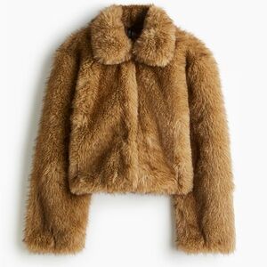 NWT H&M Divided Cropped Fluffy jacket faux fur coat small beige